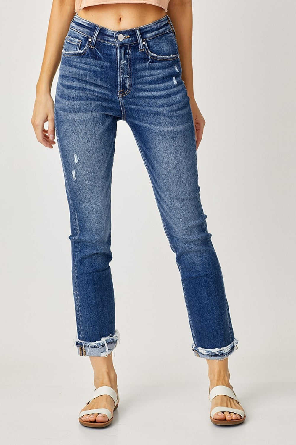 Frayed Cuffed Straight Jeans