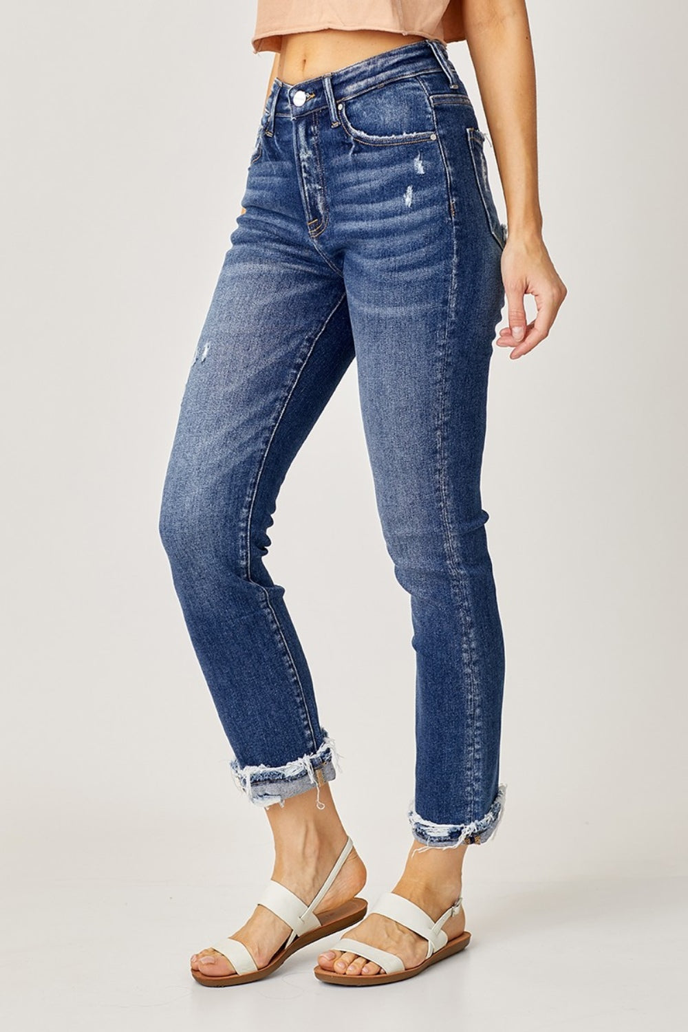 Frayed Cuffed Straight Jeans