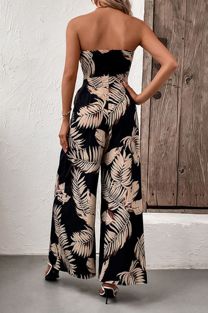 Printed Wide Leg Jumpsuit with Pockets