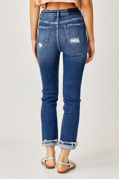 Frayed Cuffed Straight Jeans