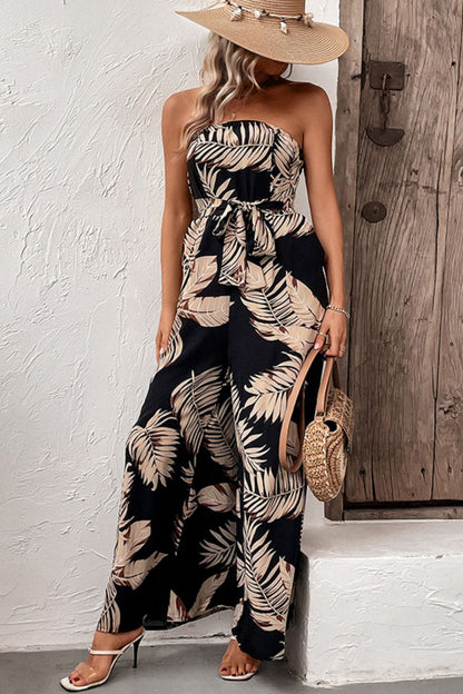 Printed Wide Leg Jumpsuit with Pockets